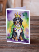 Load image into Gallery viewer, Bernese Mountain Dog King of Mardi Gras Greeting Cards - Blank Note Cards – 8-Pack of Artist-Designed Cards with Envelopes