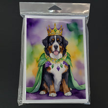 Load image into Gallery viewer, Bernese Mountain Dog King of Mardi Gras Greeting Cards - Blank Note Cards – 8-Pack of Artist-Designed Cards with Envelopes