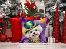 Load image into Gallery viewer, Bichon Frise King of Mardi Gras Throw Pillow - 14x14 Decorative Pillow – Art for Your Home &amp; Patio