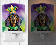 Load image into Gallery viewer, Black and Tan Coonhound King of Mardi Gras Ceramic Night Light
