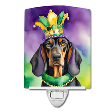 Load image into Gallery viewer, Black and Tan Coonhound King of Mardi Gras Ceramic Night Light