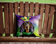 Load image into Gallery viewer, Black and Tan Coonhound King of Mardi Gras Throw Pillow - 14x14 Decorative Pillow – Art for Your Home &amp; Patio