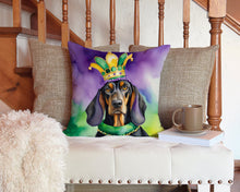 Load image into Gallery viewer, Black and Tan Coonhound King of Mardi Gras Throw Pillow - 14x14 Decorative Pillow – Art for Your Home &amp; Patio