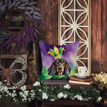 Load image into Gallery viewer, Black and Tan Coonhound King of Mardi Gras Throw Pillow - 14x14 Decorative Pillow – Art for Your Home &amp; Patio