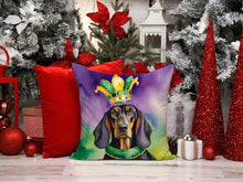 Load image into Gallery viewer, Black and Tan Coonhound King of Mardi Gras Throw Pillow - 14x14 Decorative Pillow – Art for Your Home &amp; Patio