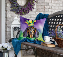 Load image into Gallery viewer, Black and Tan Coonhound King of Mardi Gras Throw Pillow