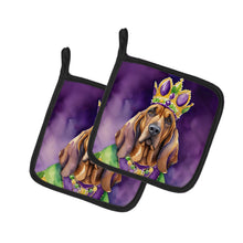Load image into Gallery viewer, Bloodhound King of Mardi Gras Pot Holders - Set of 2 Decorative Kitchen Helpers | Made in the USA