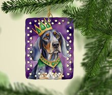Load image into Gallery viewer, Bluetick Coonhound King of Mardi Gras Porcelain Ornament