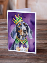Load image into Gallery viewer, Bluetick Coonhound King of Mardi Gras Greeting Cards - Blank Note Cards – 8-Pack of Artist-Designed Cards with Envelopes