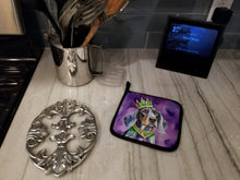 Load image into Gallery viewer, Bluetick Coonhound King of Mardi Gras Pot Holders - Set of 2 Decorative Kitchen Helpers | Made in the USA