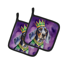 Load image into Gallery viewer, Bluetick Coonhound King of Mardi Gras Pot Holders - Set of 2 Decorative Kitchen Helpers | Made in the USA