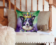 Load image into Gallery viewer, Border Collie King of Mardi Gras Throw Pillow - 14x14 Decorative Pillow – Art for Your Home &amp; Patio