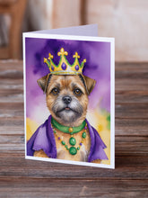 Load image into Gallery viewer, Border Terrier King of Mardi Gras Greeting Cards - Blank Note Cards – 8-Pack of Artist-Designed Cards with Envelopes