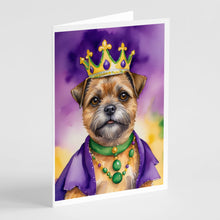 Load image into Gallery viewer, Border Terrier King of Mardi Gras Greeting Cards - Blank Note Cards – 8-Pack of Artist-Designed Cards with Envelopes