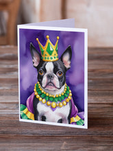Load image into Gallery viewer, Boston Terrier King of Mardi Gras Greeting Cards - Blank Note Cards – 8-Pack of Artist-Designed Cards with Envelopes