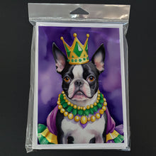 Load image into Gallery viewer, Boston Terrier King of Mardi Gras Greeting Cards - Blank Note Cards – 8-Pack of Artist-Designed Cards with Envelopes
