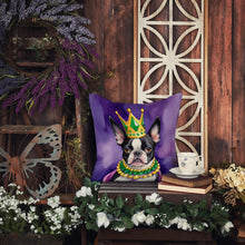Load image into Gallery viewer, Boston Terrier King of Mardi Gras Throw Pillow - 14x14 Decorative Pillow – Art for Your Home &amp; Patio