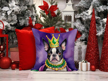 Load image into Gallery viewer, Boston Terrier King of Mardi Gras Throw Pillow - 14x14 Decorative Pillow – Art for Your Home &amp; Patio