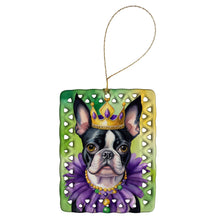 Load image into Gallery viewer, Boston Terrier King of Mardi Gras Porcelain Ornament