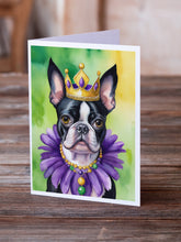 Load image into Gallery viewer, Boston Terrier King of Mardi Gras Greeting Cards - Blank Note Cards – 8-Pack of Artist-Designed Cards with Envelopes