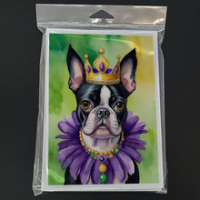 Load image into Gallery viewer, Boston Terrier King of Mardi Gras Greeting Cards - Blank Note Cards – 8-Pack of Artist-Designed Cards with Envelopes