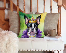 Load image into Gallery viewer, Boston Terrier King of Mardi Gras Throw Pillow - 14x14 Decorative Pillow – Art for Your Home &amp; Patio