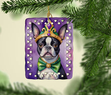 Load image into Gallery viewer, Boston Terrier King of Mardi Gras Porcelain Ornament