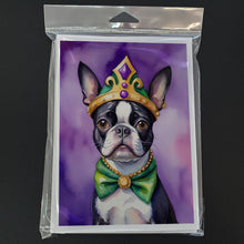 Load image into Gallery viewer, Boston Terrier King of Mardi Gras Greeting Cards - Blank Note Cards – 8-Pack of Artist-Designed Cards with Envelopes