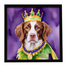 Load image into Gallery viewer, Brittany Spaniel King of Mardi Gras Framed Metal Print