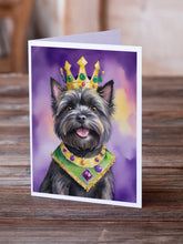 Load image into Gallery viewer, Cairn Terrier King of Mardi Gras Greeting Cards - Blank Note Cards – 8-Pack of Artist-Designed Cards with Envelopes