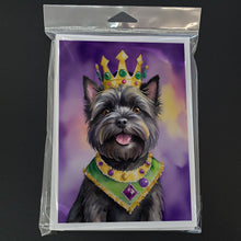 Load image into Gallery viewer, Cairn Terrier King of Mardi Gras Greeting Cards - Blank Note Cards – 8-Pack of Artist-Designed Cards with Envelopes