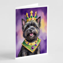 Load image into Gallery viewer, Cairn Terrier King of Mardi Gras Greeting Cards - Blank Note Cards – 8-Pack of Artist-Designed Cards with Envelopes