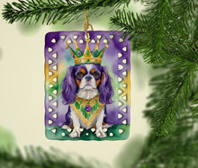 Load image into Gallery viewer, Cavalier Spaniel King of Mardi Gras Porcelain Ornament