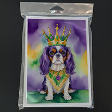 Load image into Gallery viewer, Cavalier Spaniel King of Mardi Gras Greeting Cards - Blank Note Cards – 8-Pack of Artist-Designed Cards with Envelopes