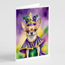 Load image into Gallery viewer, Chihuahua King of Mardi Gras Greeting Cards - Blank Note Cards – 8-Pack of Artist-Designed Cards with Envelopes
