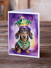Load image into Gallery viewer, Dachshund King of Mardi Gras Greeting Cards - Blank Note Cards – 8-Pack of Artist-Designed Cards with Envelopes