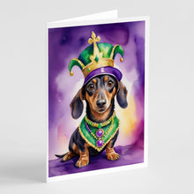 Load image into Gallery viewer, Dachshund King of Mardi Gras Greeting Cards - Blank Note Cards – 8-Pack of Artist-Designed Cards with Envelopes