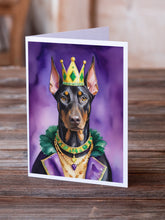 Load image into Gallery viewer, Doberman Pinscher King of Mardi Gras Greeting Cards - Blank Note Cards – 8-Pack of Artist-Designed Cards with Envelopes