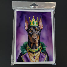 Load image into Gallery viewer, Doberman Pinscher King of Mardi Gras Greeting Cards - Blank Note Cards – 8-Pack of Artist-Designed Cards with Envelopes