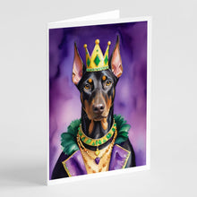 Load image into Gallery viewer, Doberman Pinscher King of Mardi Gras Greeting Cards - Blank Note Cards – 8-Pack of Artist-Designed Cards with Envelopes