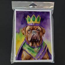 Load image into Gallery viewer, Dogue de Bordeaux King of Mardi Gras Greeting Cards - Blank Note Cards – 8-Pack of Artist-Designed Cards with Envelopes