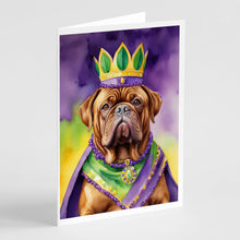 Load image into Gallery viewer, Dogue de Bordeaux King of Mardi Gras Greeting Cards - Blank Note Cards – 8-Pack of Artist-Designed Cards with Envelopes