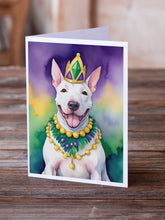 Load image into Gallery viewer, English Bull Terrier King of Mardi Gras Greeting Cards - Blank Note Cards – 8-Pack of Artist-Designed Cards with Envelopes