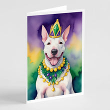 Load image into Gallery viewer, English Bull Terrier King of Mardi Gras Greeting Cards - Blank Note Cards – 8-Pack of Artist-Designed Cards with Envelopes
