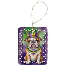 Load image into Gallery viewer, English Bulldog King of Mardi Gras Porcelain Ornament