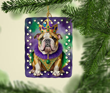Load image into Gallery viewer, English Bulldog King of Mardi Gras Porcelain Ornament