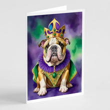Load image into Gallery viewer, English Bulldog King of Mardi Gras Greeting Cards - Blank Note Cards – 8-Pack of Artist-Designed Cards with Envelopes