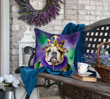 Load image into Gallery viewer, English Bulldog King of Mardi Gras Throw Pillow