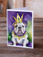 Load image into Gallery viewer, English Bulldog King of Mardi Gras Greeting Cards - Blank Note Cards – 8-Pack of Artist-Designed Cards with Envelopes