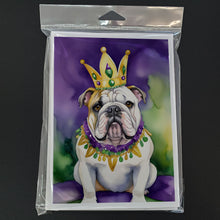 Load image into Gallery viewer, English Bulldog King of Mardi Gras Greeting Cards - Blank Note Cards – 8-Pack of Artist-Designed Cards with Envelopes